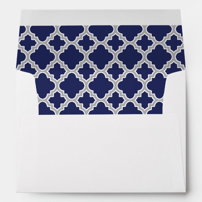 Return Address Navy Blue Gray Quatrefoil Envelope (Back (Bottom))