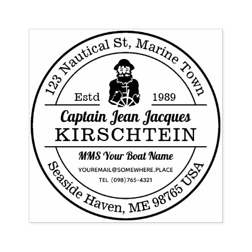 Return Address Old Bearded Sea Captain Boat Helm Rubber Stamp