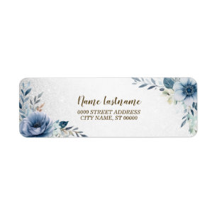 Return Address Party Dusty Blue Watercolor Flowers Label