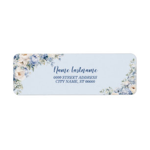 Return Address Party Dusty Blue Watercolor Flowers Label