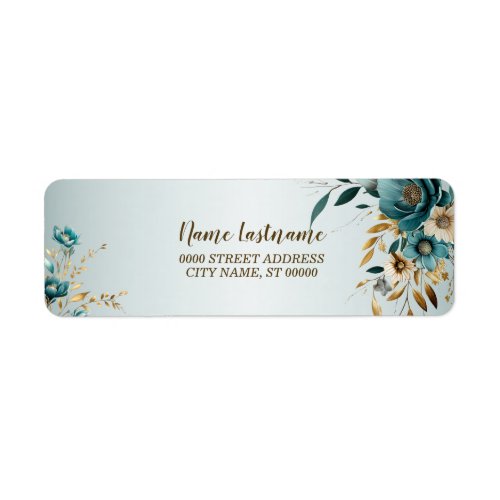 Return Address Party Floral Turquoise Gold Leaves  Label