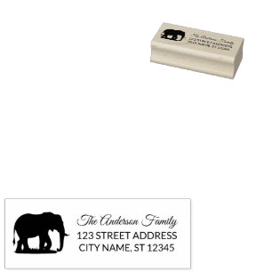 Return Address Personalized Elephant Silhouette Rubber Stamp