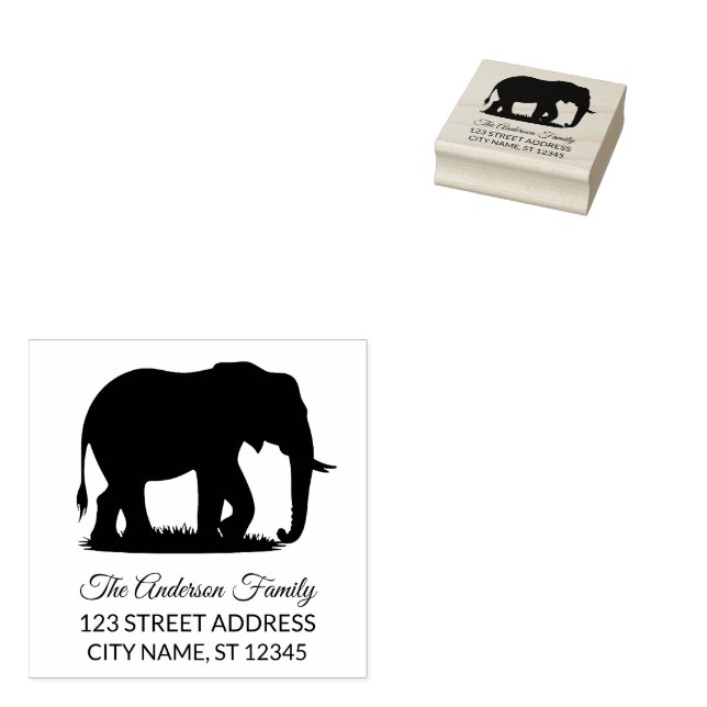 Return Address |  Personalized Elephant Silhouette Rubber Stamp (Stamped)