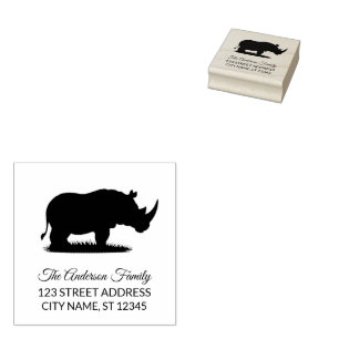 Return Address Personalized Rhino Silhouette Rubber Stamp