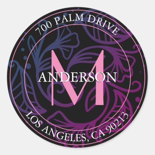 Return Address Pink Monogram Graphic Floral Classic Round Sticker