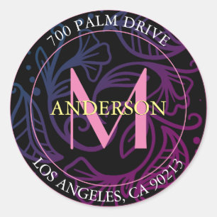 Return Address, Pink & Yellow, Graphic Floral Classic Round Sticker