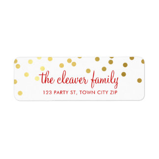 RETURN ADDRESS polka dot festive holiday gold Label