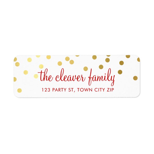 RETURN ADDRESS polka dot festive holiday gold Label (Front)