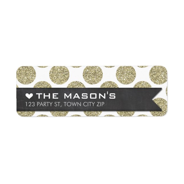 RETURN ADDRESS polka dot gold glitter chalkboard Label (Front)