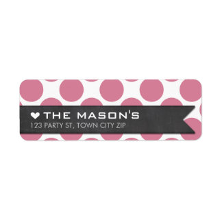 RETURN ADDRESS polka dot rose pink chalkboard flag Label