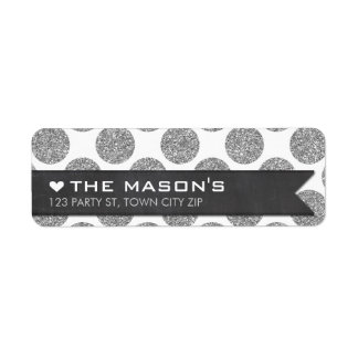 RETURN ADDRESS polka dot silver glitter chalkboard Label