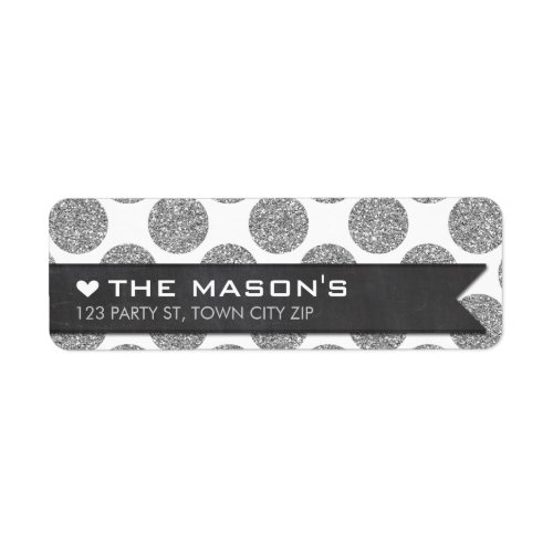 RETURN ADDRESS polka dot silver glitter chalkboard Label