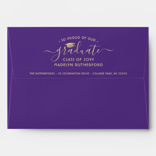 Return Address Purple  Gold Faux Foil Graduation Envelope