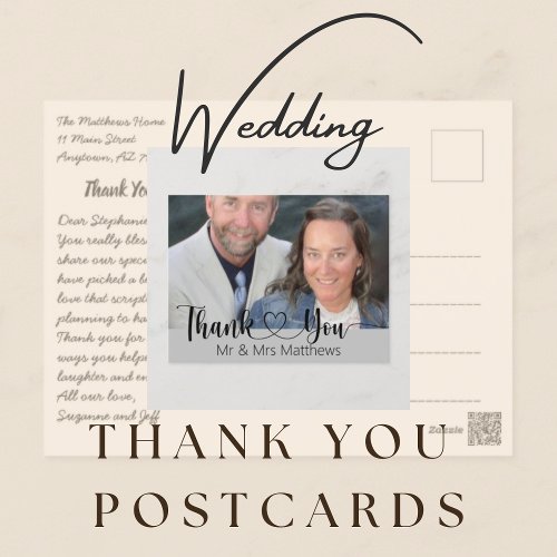 Return Address Script Wedding Photo Thank You Postcard
