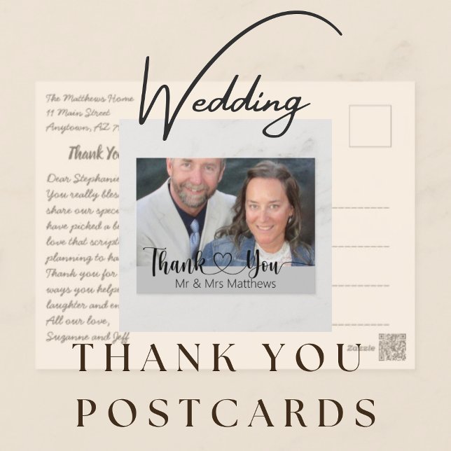 Return Address Script Wedding Photo Thank You Postcard (Return Address Script Wedding Photo Thank You Postcards)