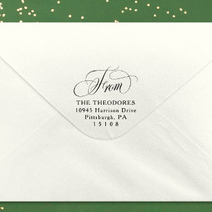 Return address simple elegant script from self-inking stamp