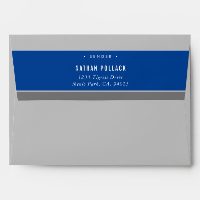 RETURN ADDRESS simple modern plain gray royal blue Envelope (Back (Top Flap))