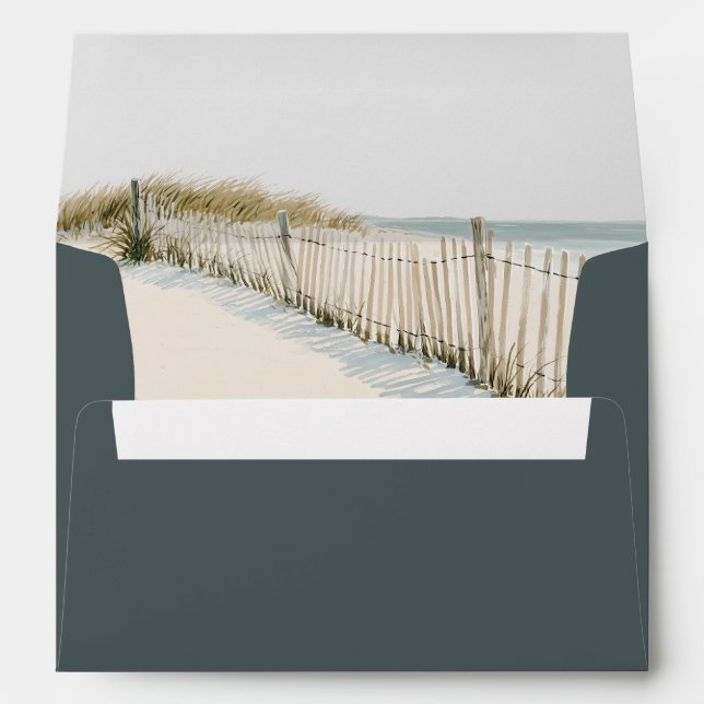 Return Address Slate Green Serif Cape Cod Wedding Envelope (Back (Bottom))