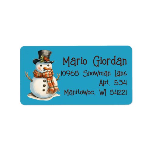 Return Address Snowman Top Hat  Label