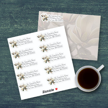 Return Address Southern Magnolia Shaped Stickers by sandpiperWedding at Zazzle