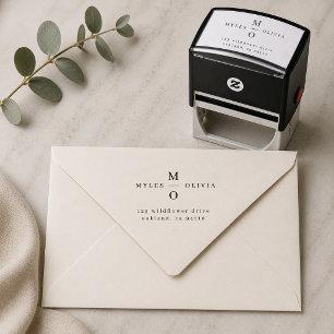 Return Address Stamp Wedding Couple Monogram