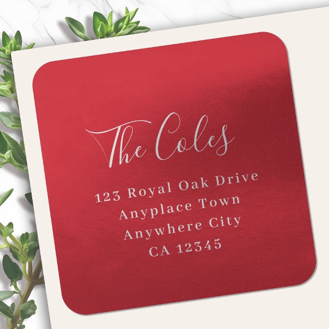 Return Address Sticker Roll | Metallic Red Labels (Elegant metallic return address labels for seasonal & everyday mailing)