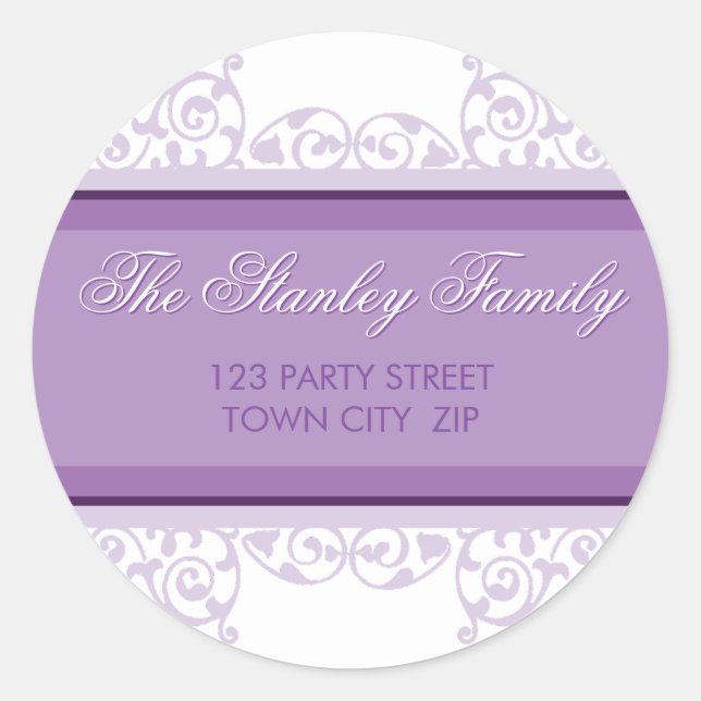 RETURN ADDRESS STICKER SEAL pretty curls purple (Front)