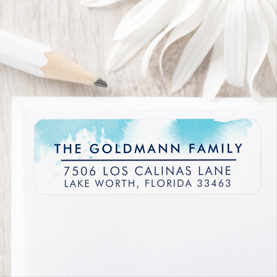 RETURN ADDRESS stylish aqua blue watercolor Label