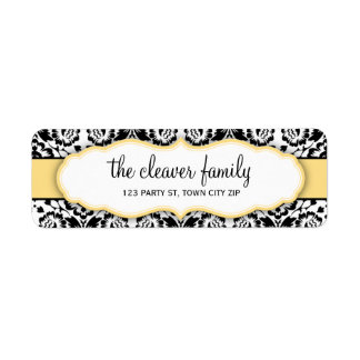 RETURN ADDRESS stylish damask black lemon yellow Label