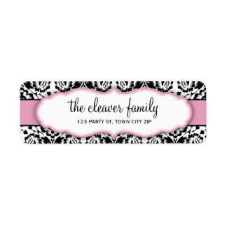 RETURN ADDRESS stylish damask black pastel pink Label