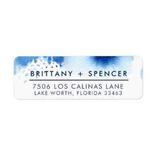 RETURN ADDRESS stylish navy blue watercolor Label