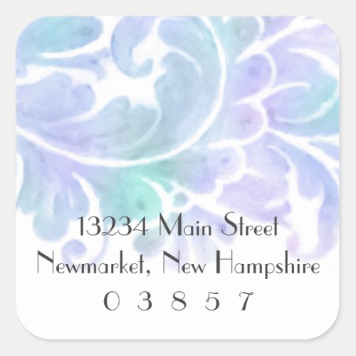 Return Address Stylish Purple and Aqua Watercolor Square Sticker