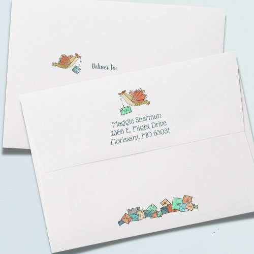 Return Address Sweet Birds Delivering Mail Envelope