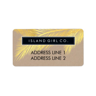 RETURN ADDRESS tropical palm fronds gold kraft Label