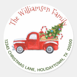 Return Address Vintage Red Truck Christmas Festive Classic Round Sticker