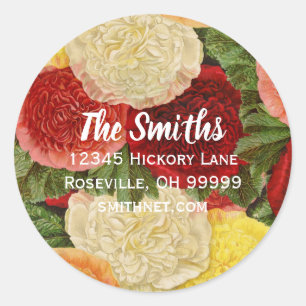 Return Address Vintage Red White Pink Yellow Roses Classic Round Sticker