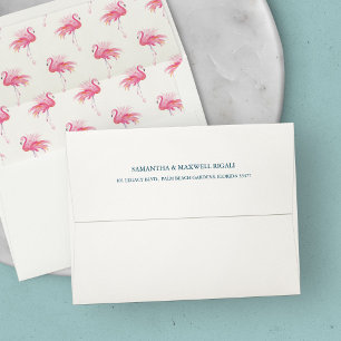 Return Address Watercolor Pink Flamingo Envelope