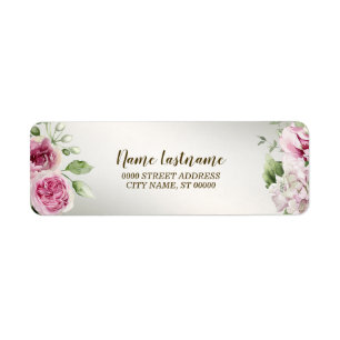 Return Address Watercolor Pink Floral Shiny Bronze Label