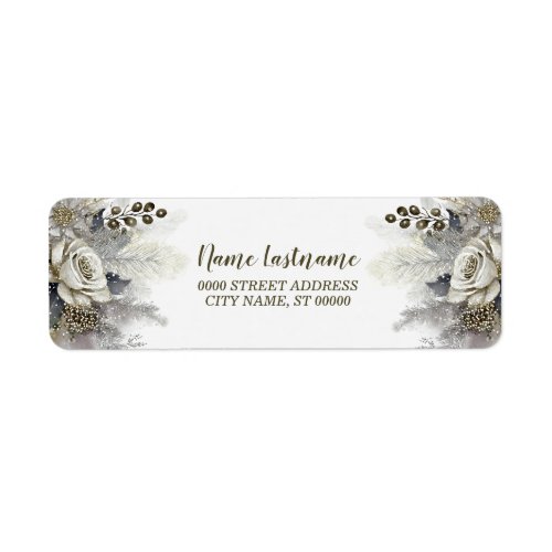 Return Address Watercolor Silver Golden White Rose Label