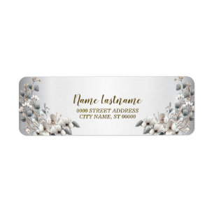 Return Address Watercolor White Flowers Golden Label