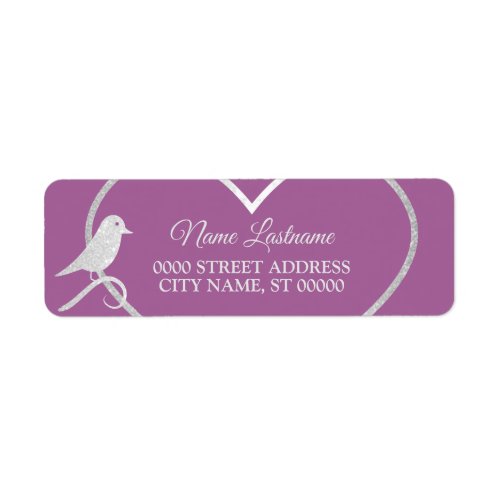 Return Address Wedding Silver Gray Heart Bird Pink Label
