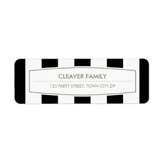 RETURN ADDRESS wide stripe pattern black white Label