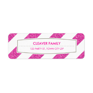 RETURN ADDRESS wide stripe pattern glitter pink Label