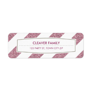 RETURN ADDRESS wide stripe pattern glitter pink Label