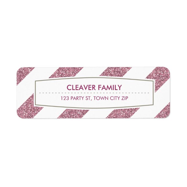 RETURN ADDRESS wide stripe pattern glitter pink Label (Front)