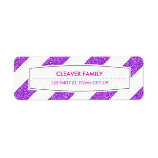 RETURN ADDRESS wide stripe pattern glitter purple Label