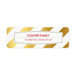 RETURN ADDRESS wide stripe pattern shiny gold foil Label