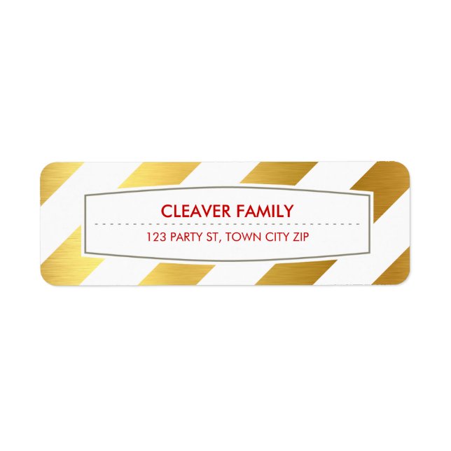 RETURN ADDRESS wide stripe pattern shiny gold foil Label (Front)