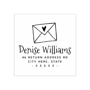 Return address with letter envelope and heart rubber stamp