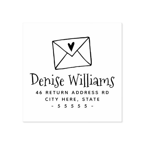 Return address with letter envelope and heart rubber stamp